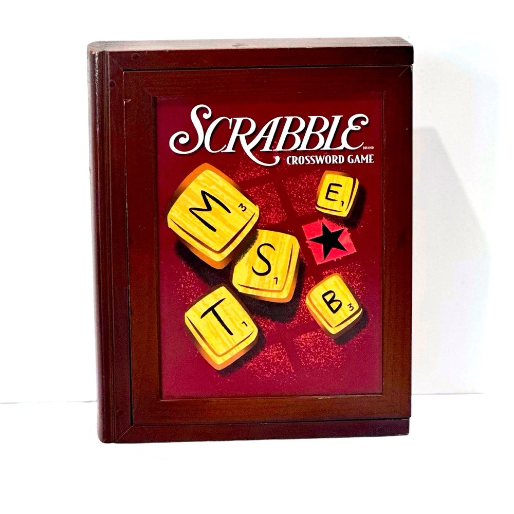 Scrabble Bookshelf Wooden Box Parker Brothers Crossword  Vintage Game Collection